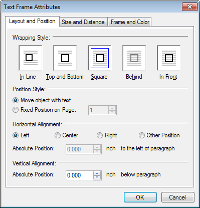 Resume and cover letter image and frame layout tab.